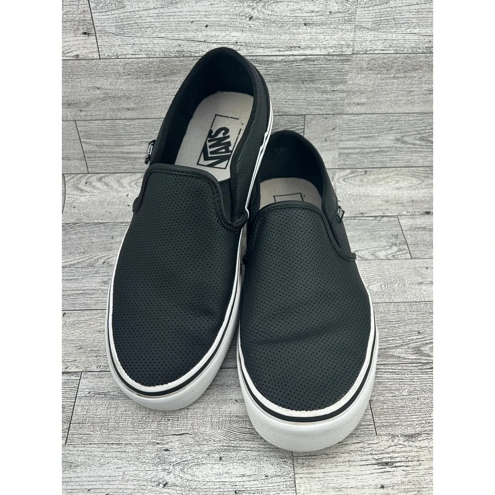 Vans‎ Slip On Perforated Leather Sneakers Black White Women US 8.5